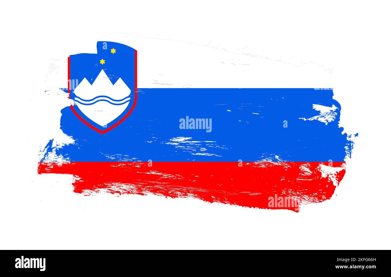 Stroke brush painted distressed flag of slovenia on white background ...