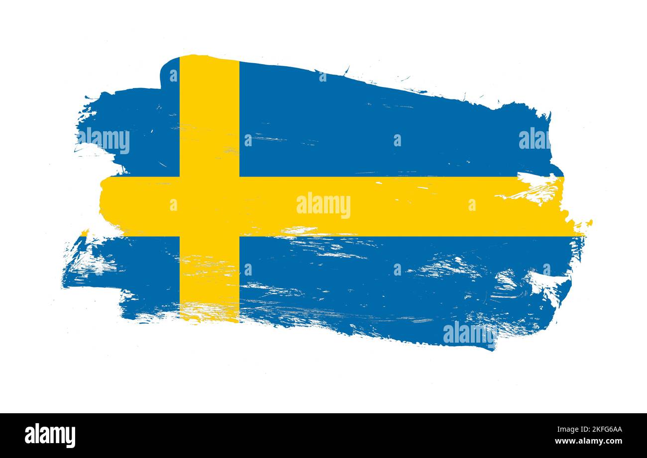 Stroke brush painted distressed flag of sweden on white background ...