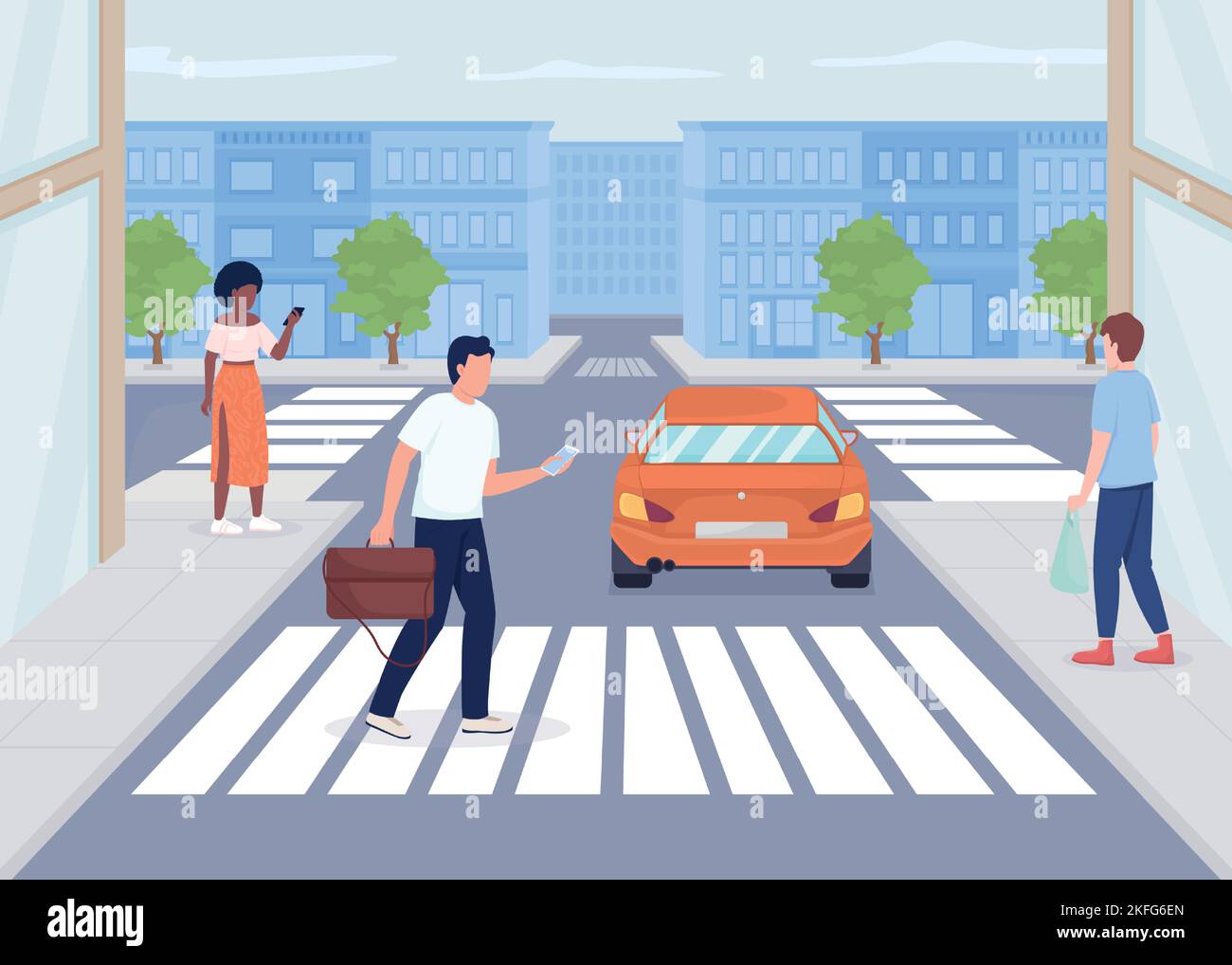 Pedestrians on city street flat color vector illustration Stock Vector ...