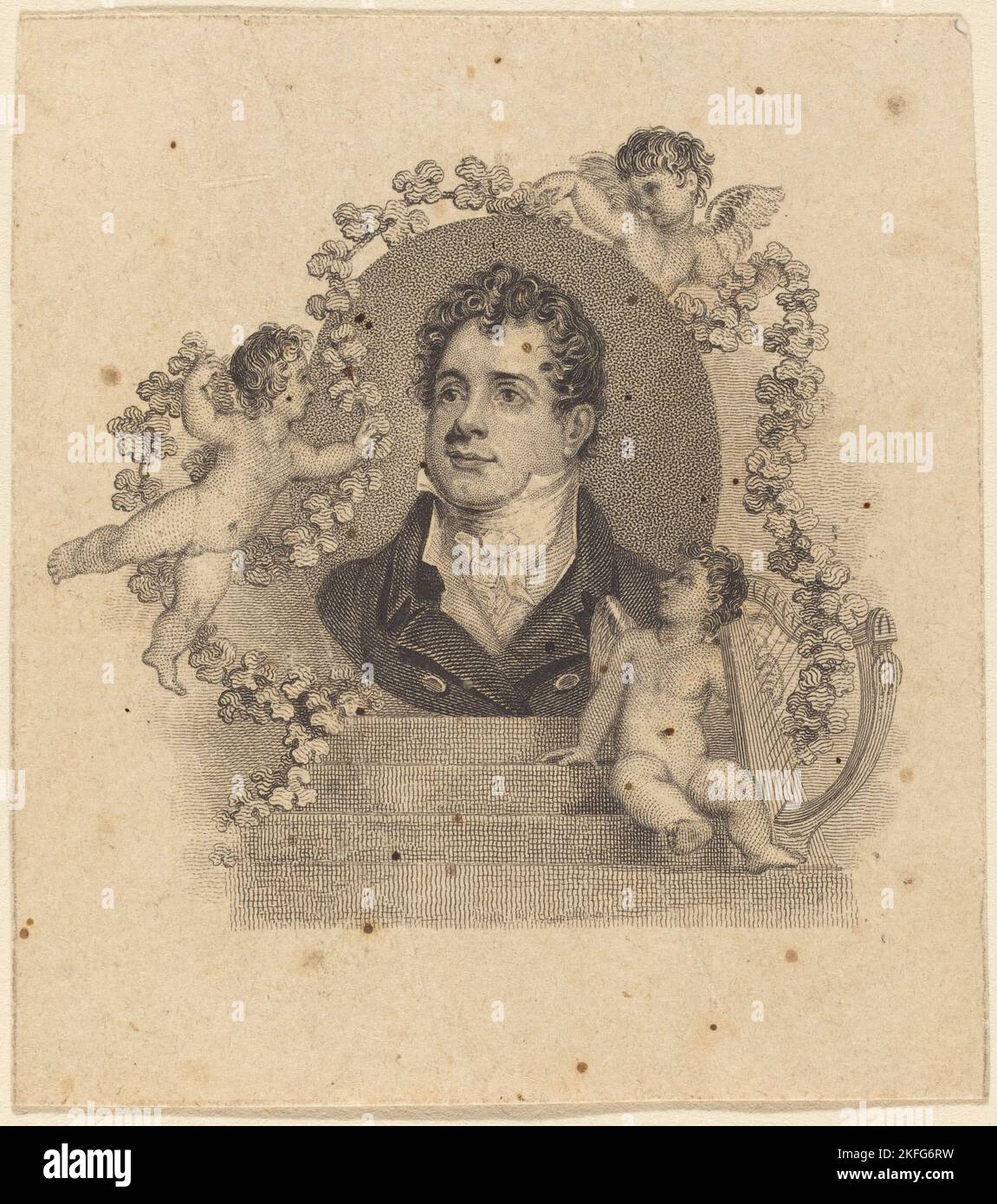 Portrait of a Young Gentleman Surrounded by Cupids; Lord Byron?, 19th century. Stock Photo