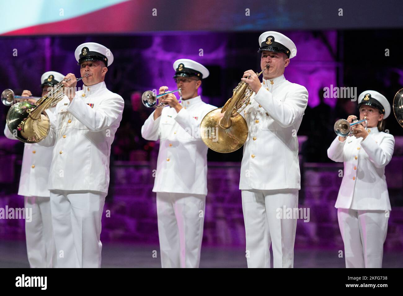 OSLO (Sept. 15, 2022) Members of the United States Navy Band perform during a rehearsal for the Norway Military Tattoo at the Oslo Spektrum in Oslo, Norway. The Navy Band participated in the 2022 Norway Military Tattoo, performing alongside units from Norway, Germany, Belgium, Sweden, Poland, Estonia, France and the United Kingdom. Stock Photo