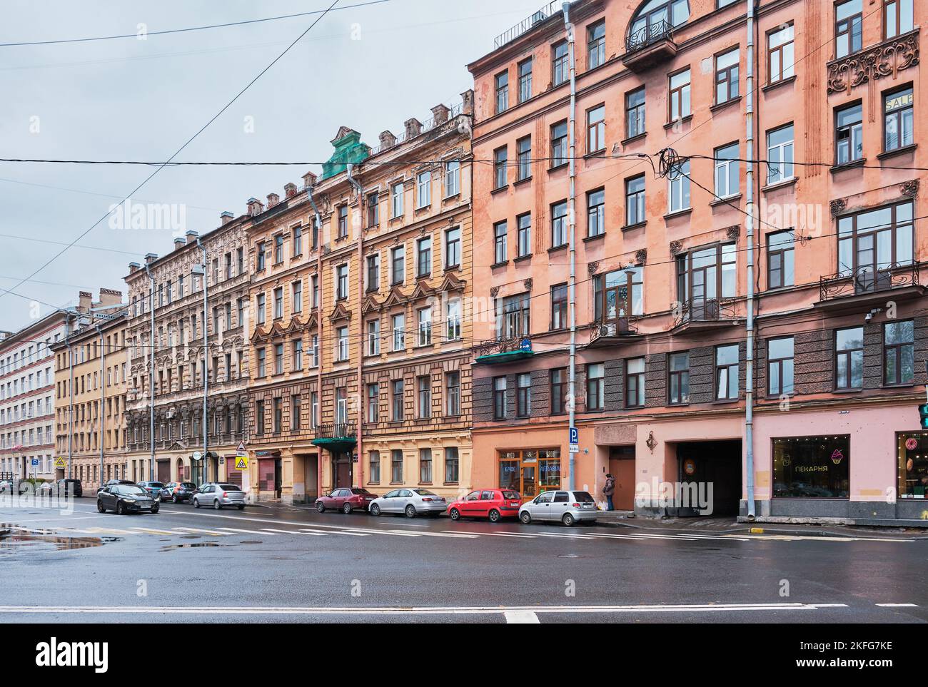Hersonskaya Street, view of the old profitable houses, early 20th century, now residential buildings, cityscape: St. Petersburg, Russia - October 06, Stock Photo