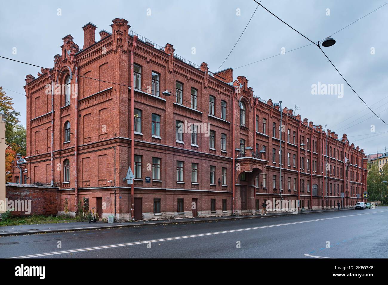 Novgorodskaya Street, view of the building of St. Eugenia Hospital, 1896-1899, architect D.K. Prussak, landmark: St. Petersburg, Russia - October 06, Stock Photo