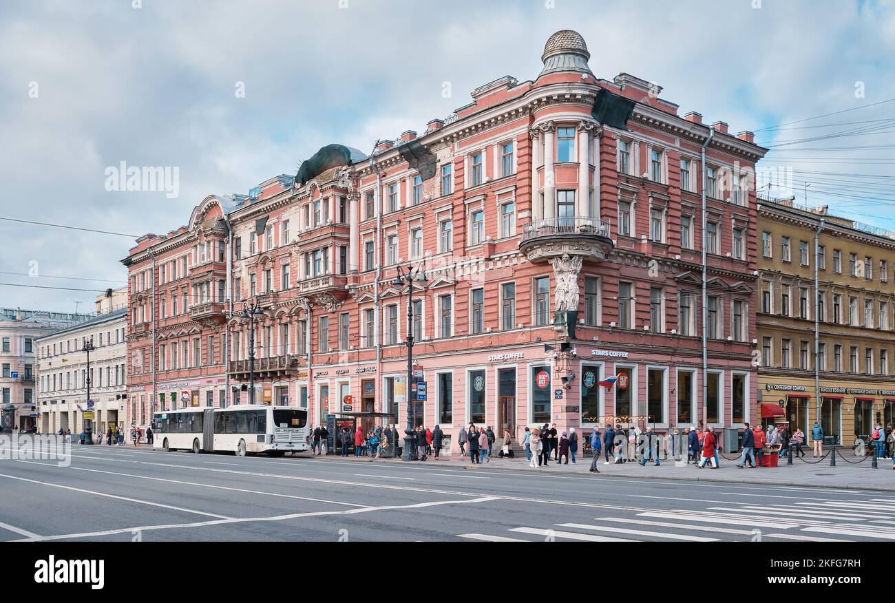View of the Former House of I.I. Shuvalov, the Demidovs and A.M. Ushakov, built in the Eclecticism style in 1740, monument of architecture: St. Peters Stock Photo