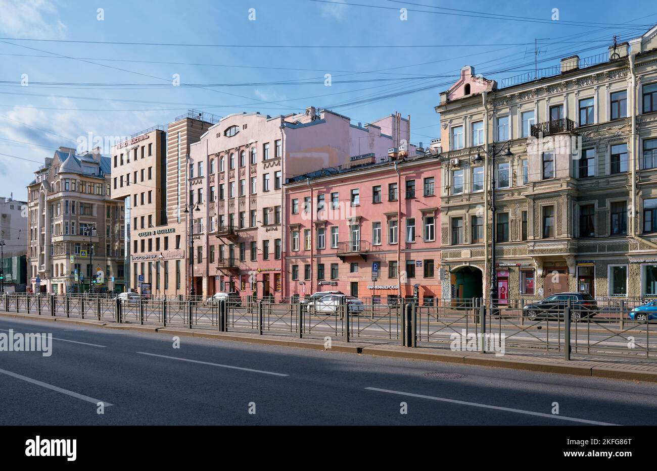 Ligovsky Prospect overlooking residential and former 19th century profitable houses, landmark, cityscape: St. Petersburg, Russia - October 08, 2022 Stock Photo