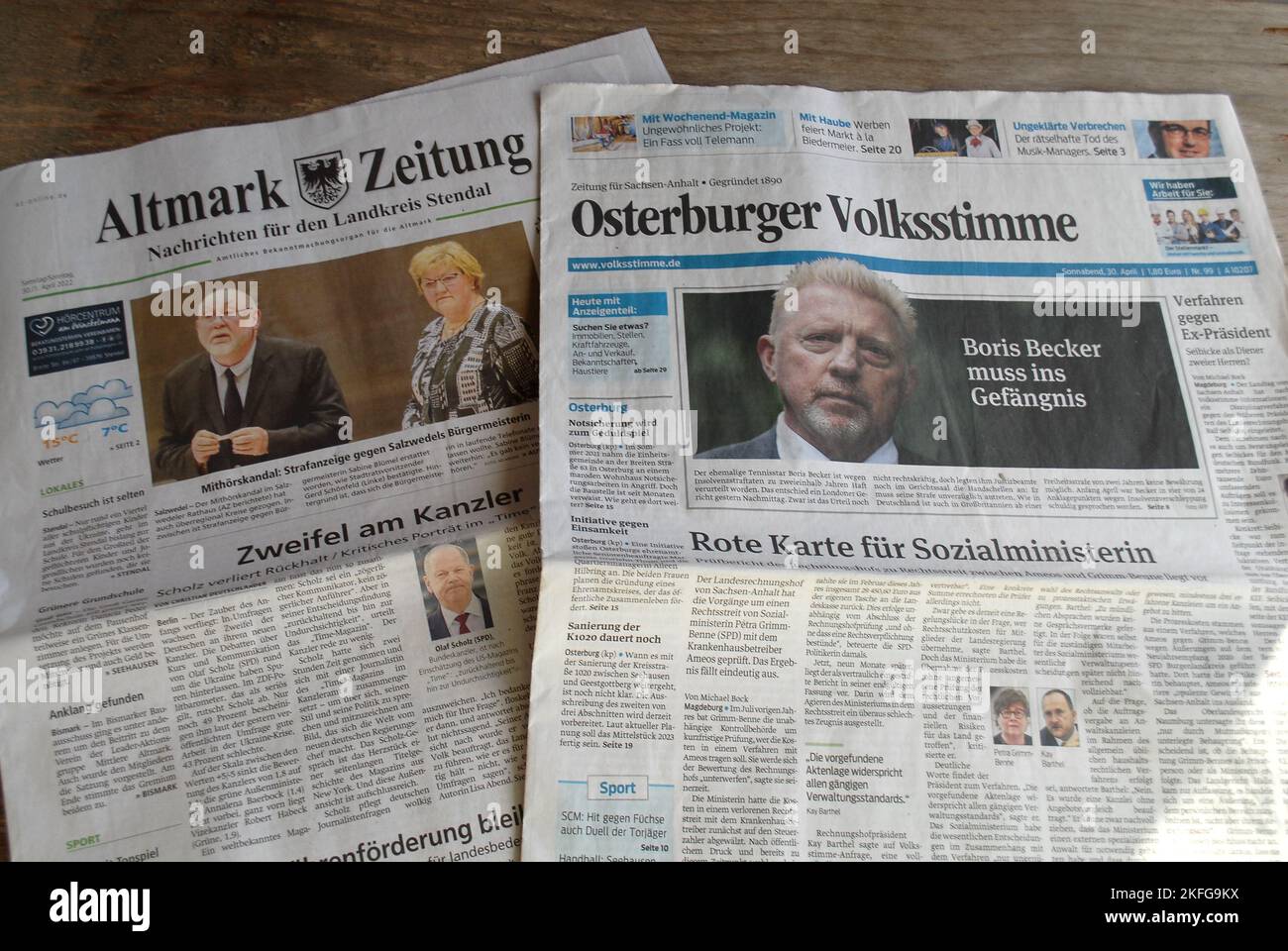 Copenhagen/Denmark/18 November 2022/ Two German news papers Osterburger volksstimme & altmark zeitug in danish capital. (Photo. Francis Joseph Dean/Dean Pictures. Stock Photo
