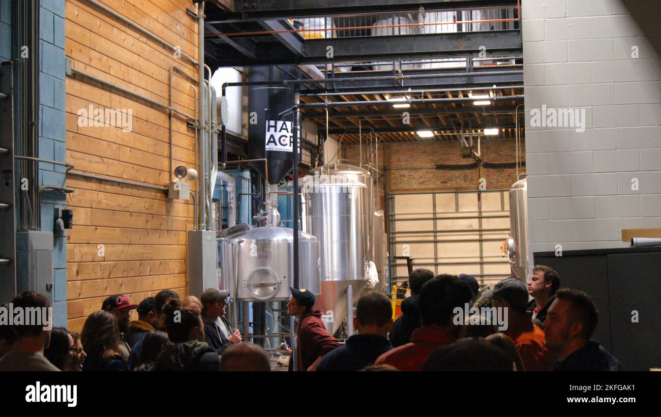 CHICAGO, ILLINOIS, UNITED STATES - Dec 12, 2015: Tour a small brewery in a Chicago suburb Stock Photo