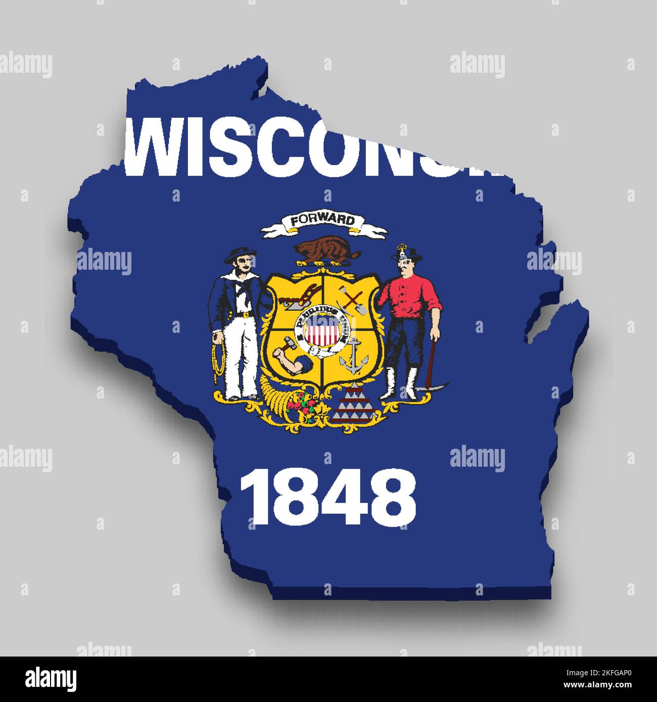 3d isometric Map of Wisconsin is a state of United States with national flag Stock Vector Image