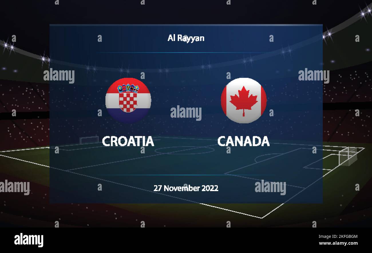 Croatia vs Canada. Football scoreboard broadcast graphic soccer