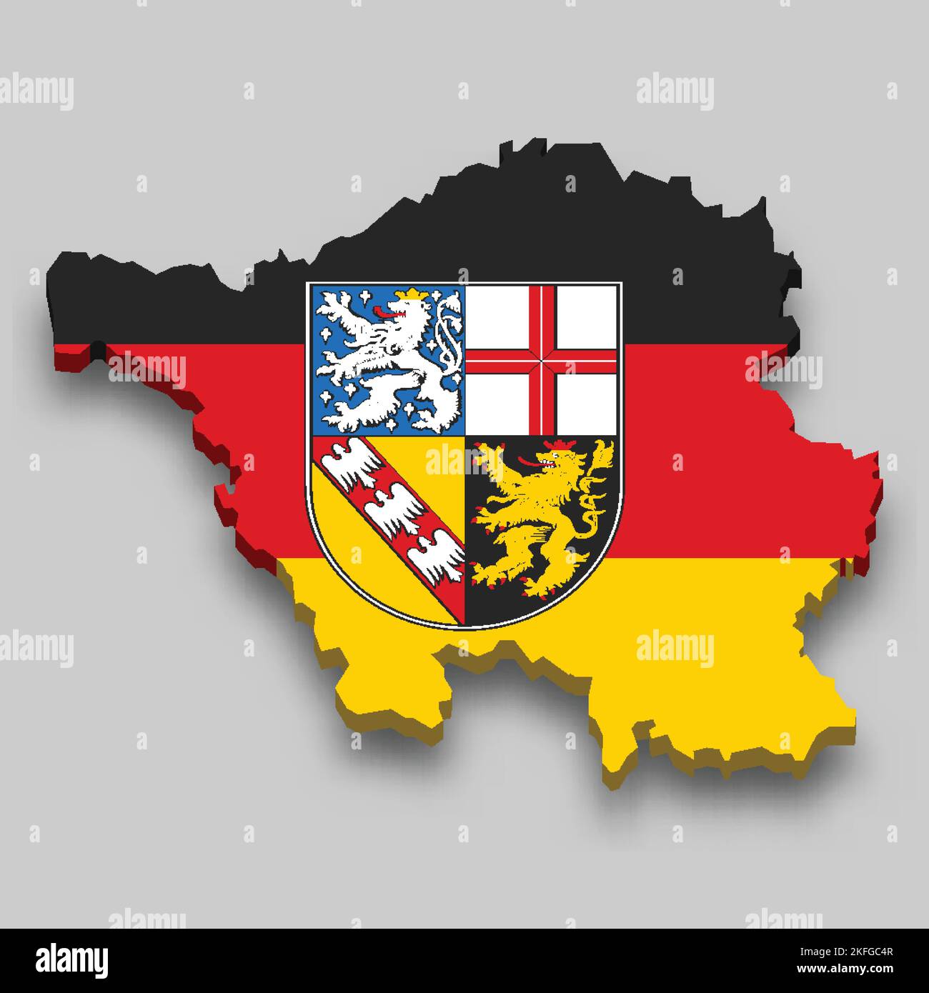 3d isometric Map of Saarland is a state of Germany with national flag Stock Vector