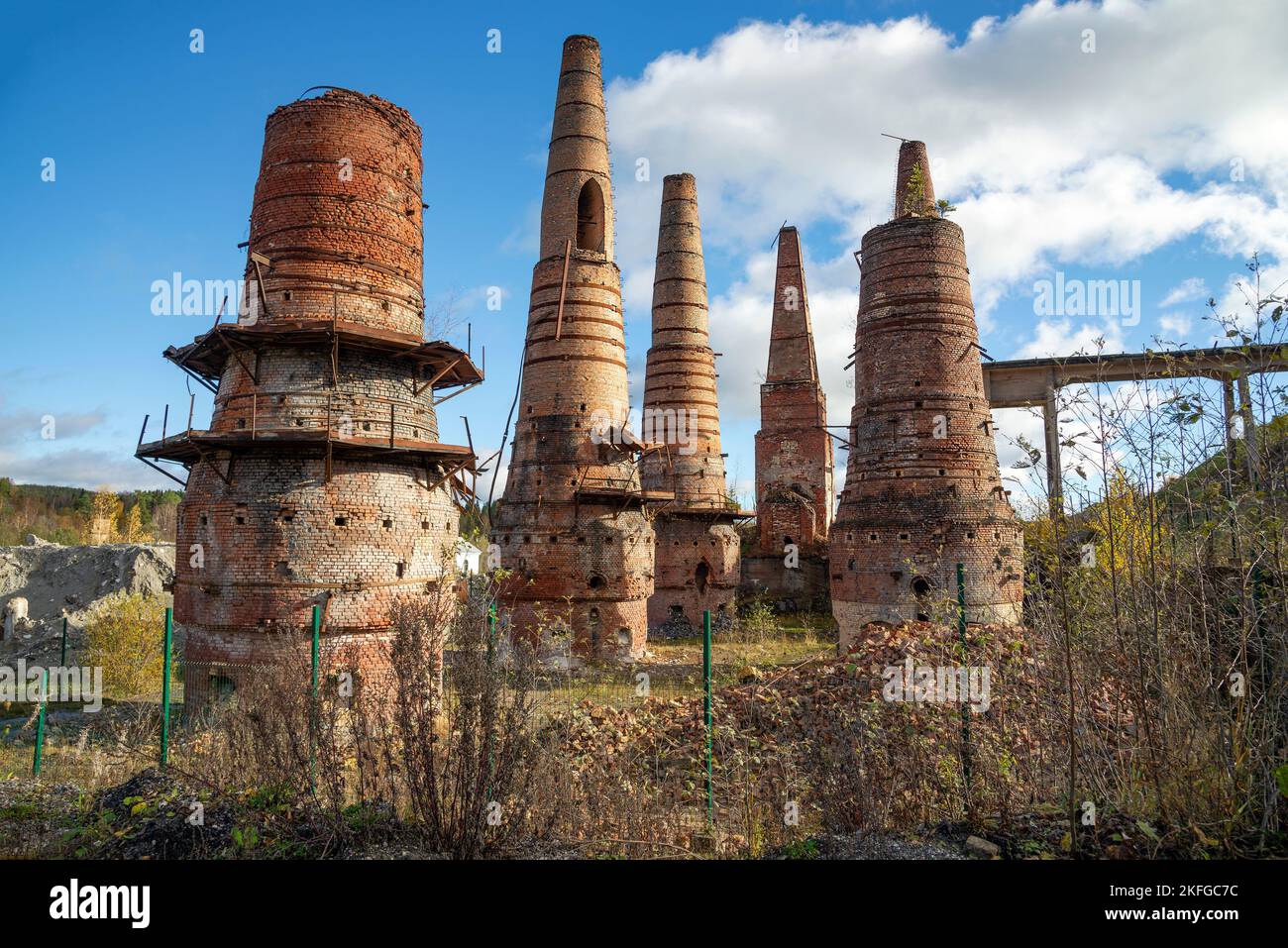 Ruins of the furnaces of the marble-lime factory. Ruskeala, Karelia Stock Photo