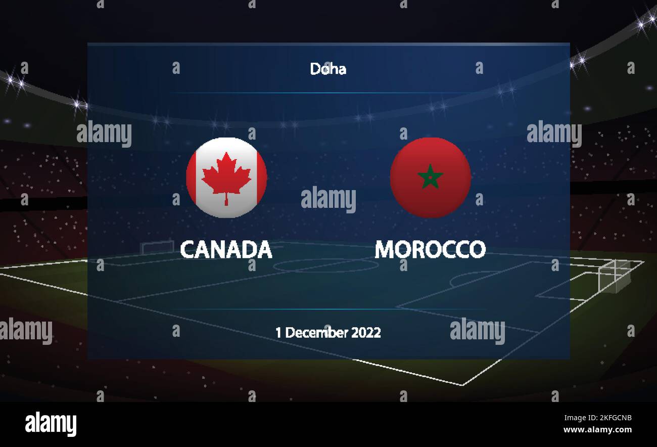 Canada vs Morocco. Football scoreboard broadcast graphic soccer