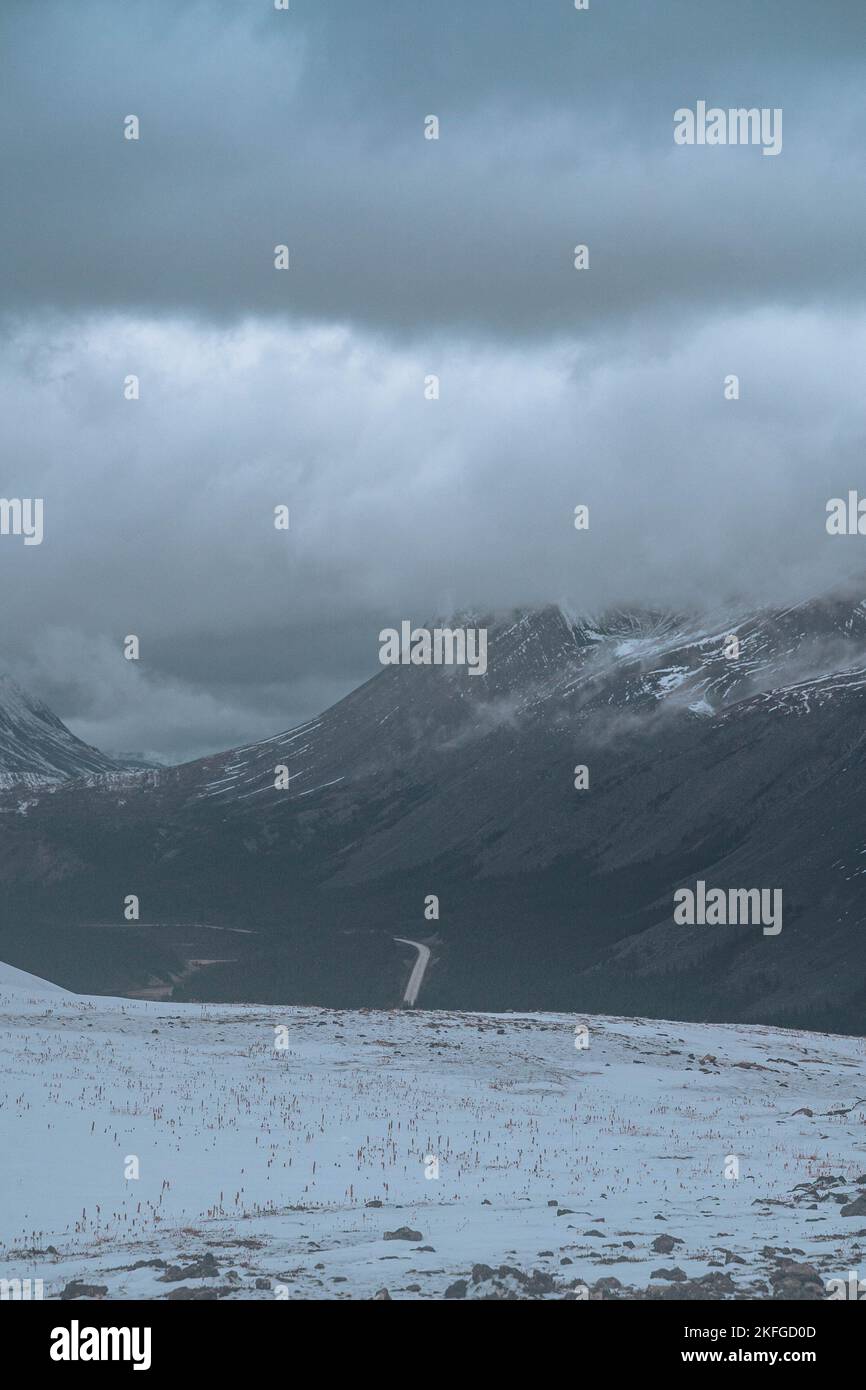 An aerial view of snow covered mountain landscape Stock Photo - Alamy