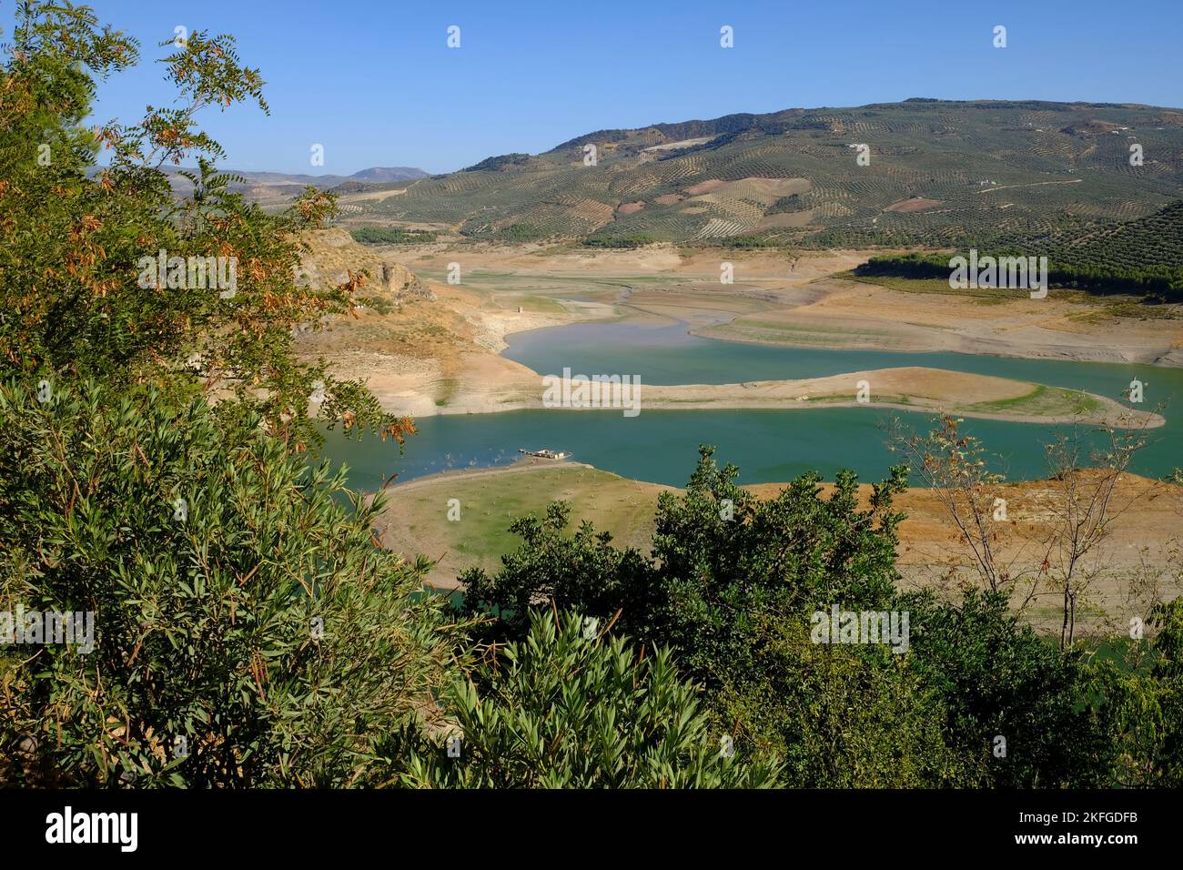 Drought conditions showing 15 water level in Iznajar Embalse, the