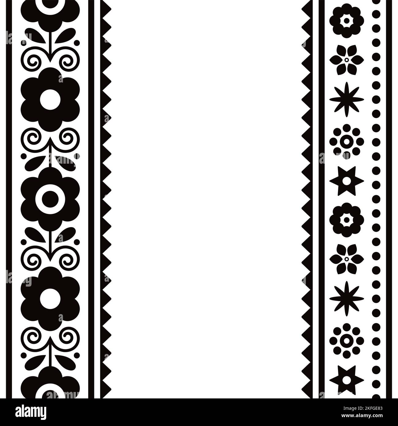 Polish folk art vector seamless textile, fabric print or greeting card pattern with floral motif- Lachy Sadeckie in black and white Stock Vector