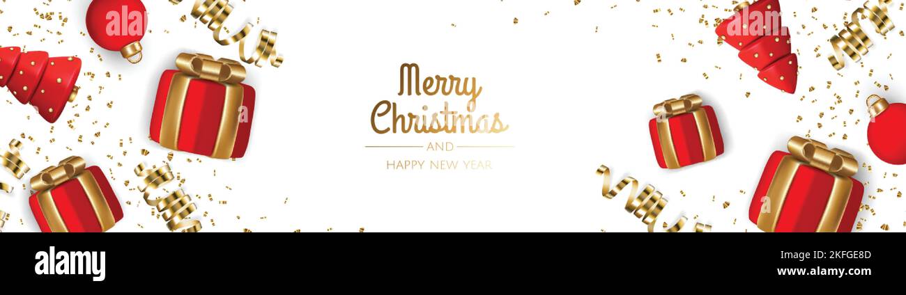 Christmas banner. Xmas background design with realistic gift box ...