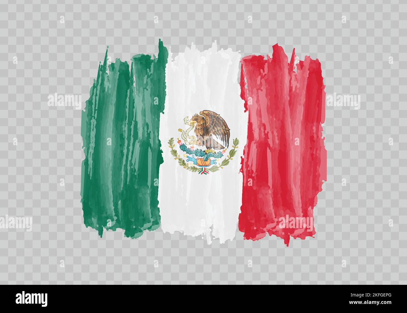 Watercolor painting flag of Mexico Hand drawing brush stroke Stock