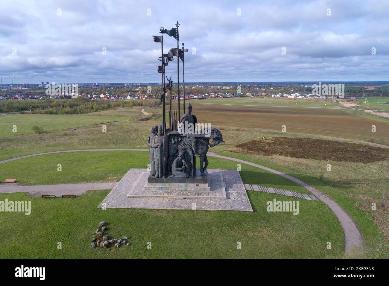 PSKOV, RUSSIA - MAY 08, 2022: The Battle of the Ice monument on a May day. Shooting from a quadcopter Stock Photo