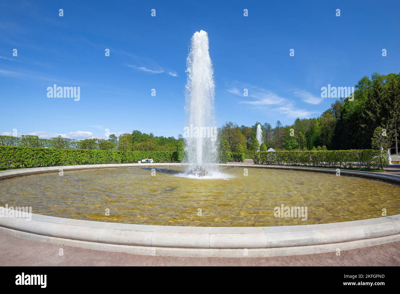 PETRODVORETS, RUSSIA - OCTOBER 24, 2022: At the old fountain on a sunny May day. Peterhof Palace and Park Complex Stock Photo
