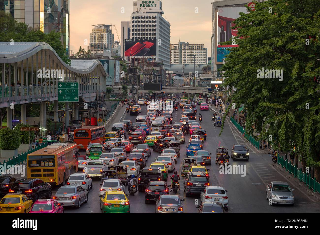 BANGKOK, THAILAND - JANUARY 02, 2019: Ratchadamri Road with traffic jam on the evening Stock Photo