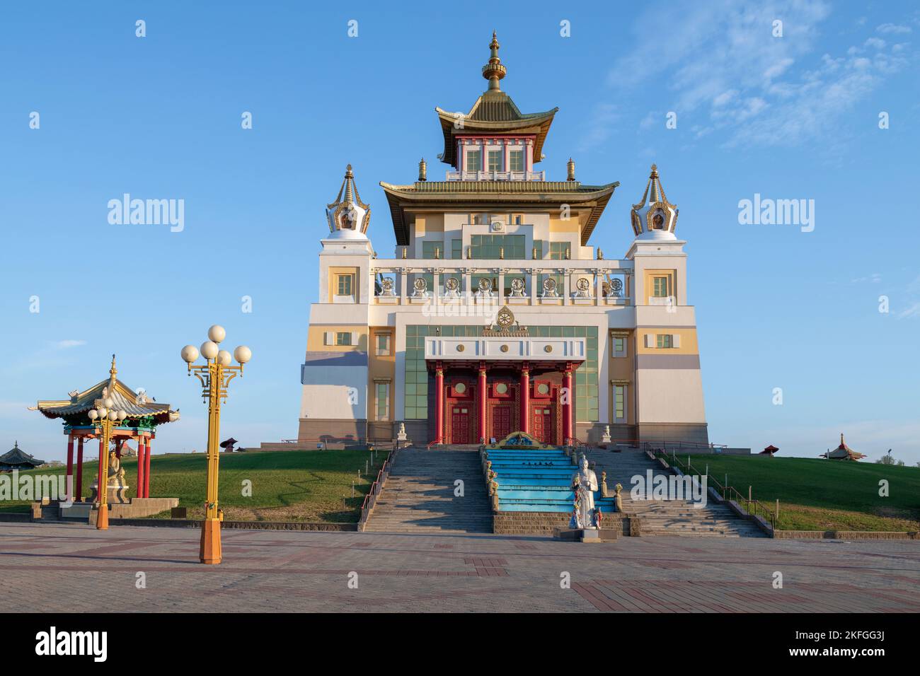 ELISTA, RUSSIA - SEPTEMBER 21, 2021: Sunny September morning at the Buddhist temple of 'Golden Abode of Buddha Shakyamuni' Stock Photo