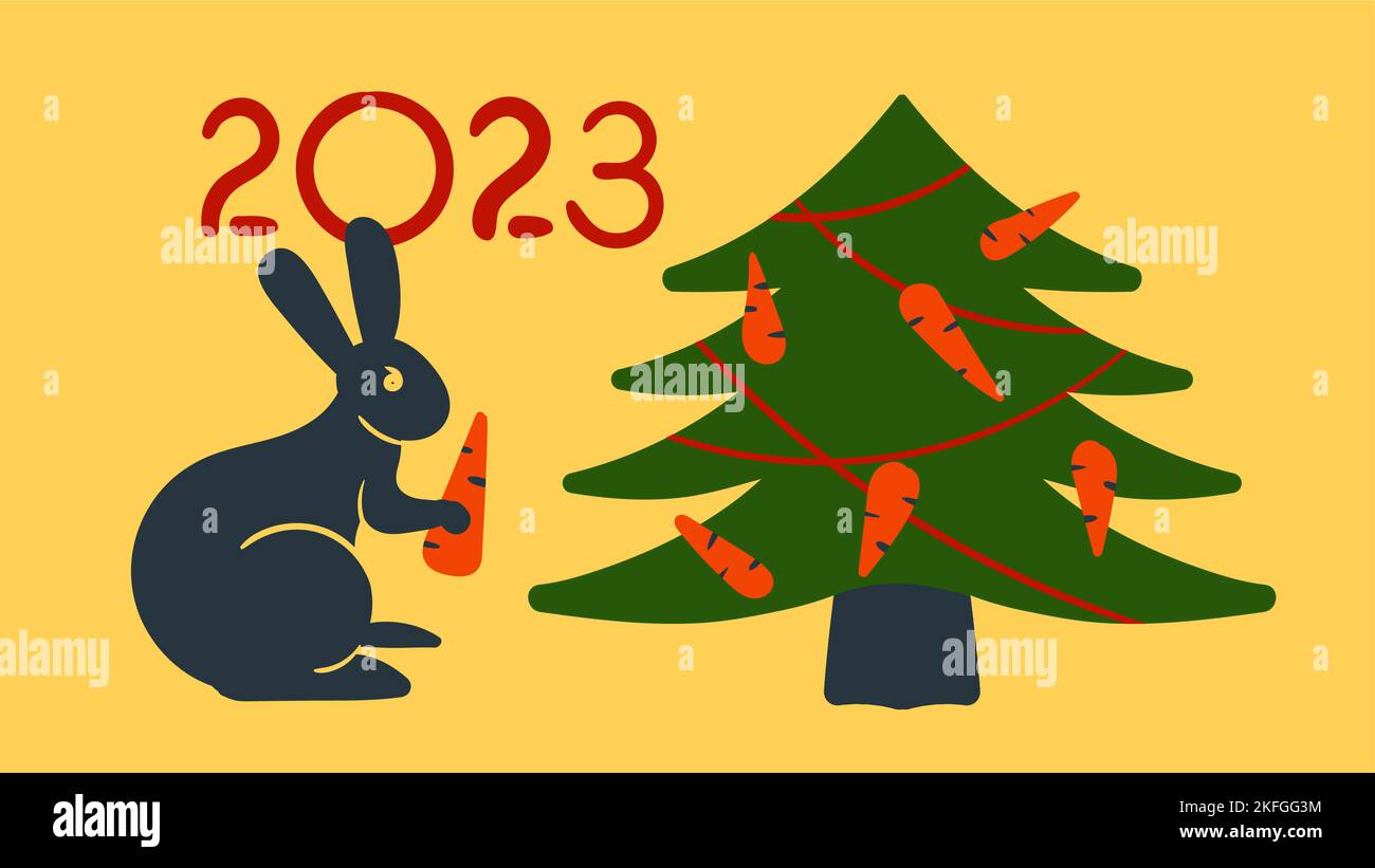 Black Rabbit with Carrots, Chinese New Year 2023, Christmas tree