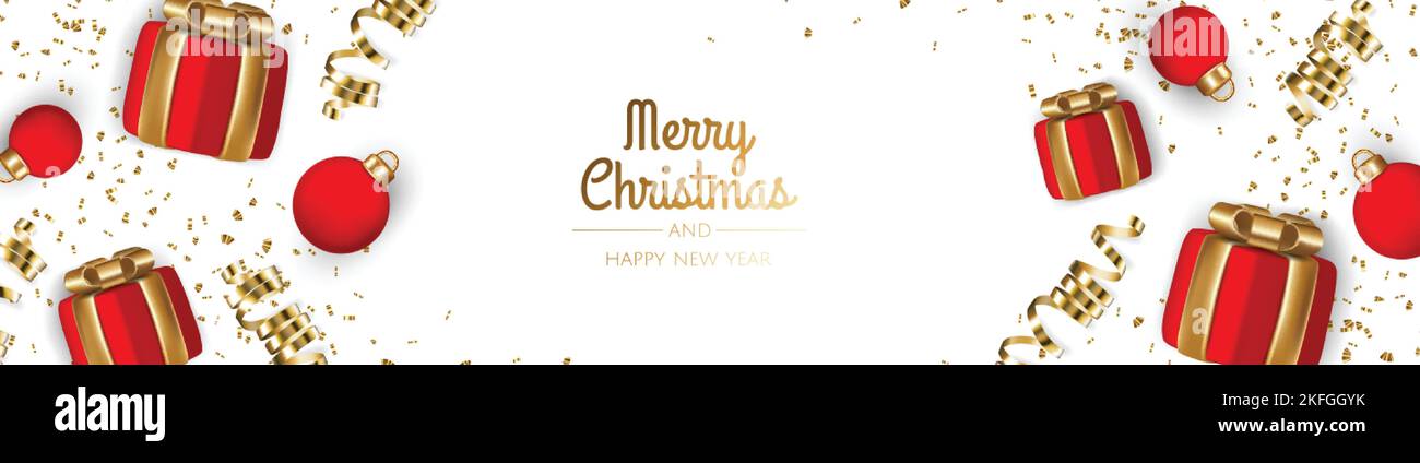 Christmas banner. Xmas background design with realistic gift box