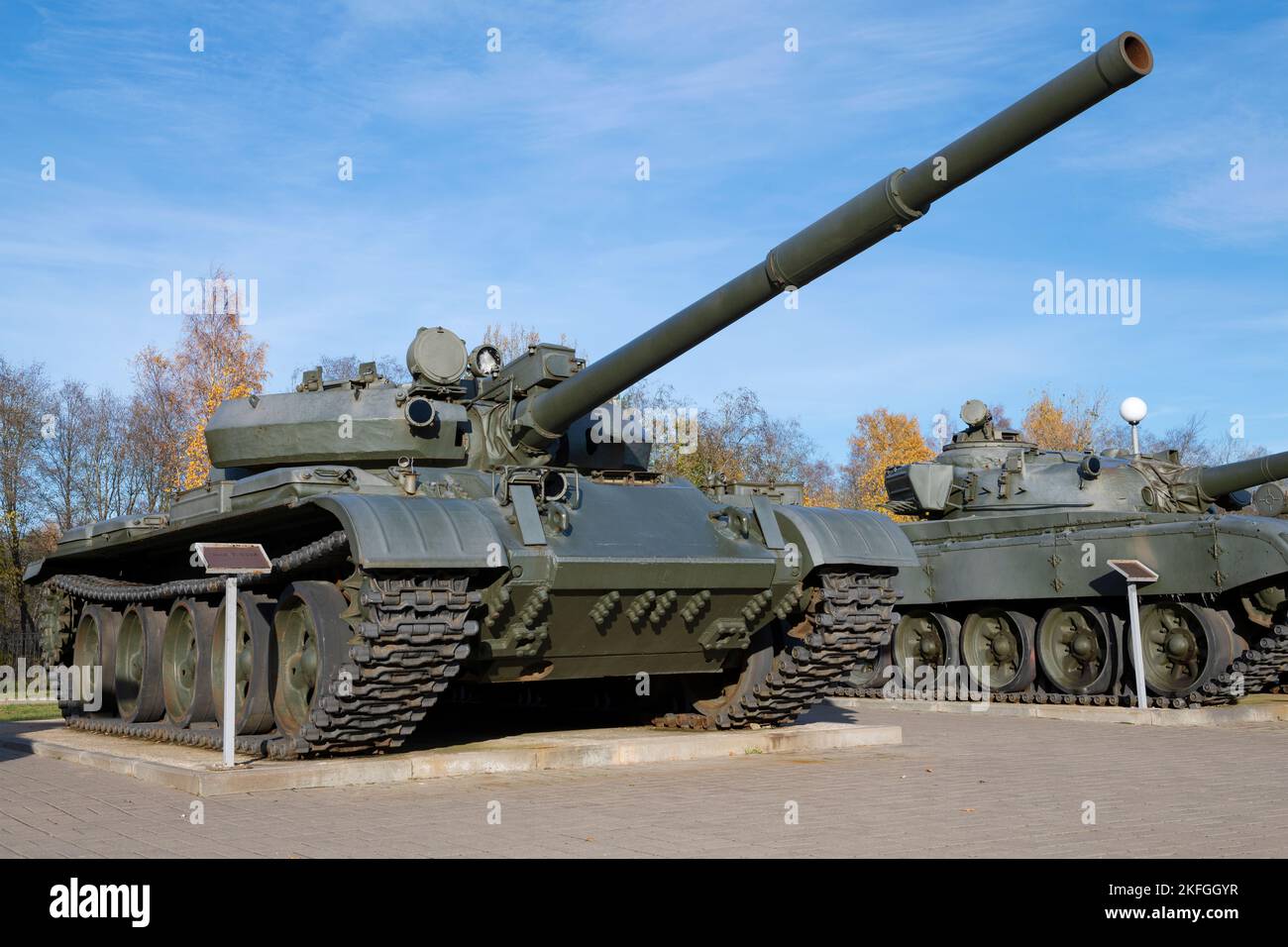 KIROVSK, RUSSIA - OCTOBER 24, 2022: Soviet tank T-62M in the open exposition of the museum 'Breakthrough of the Siege of Leningrad' Stock Photo