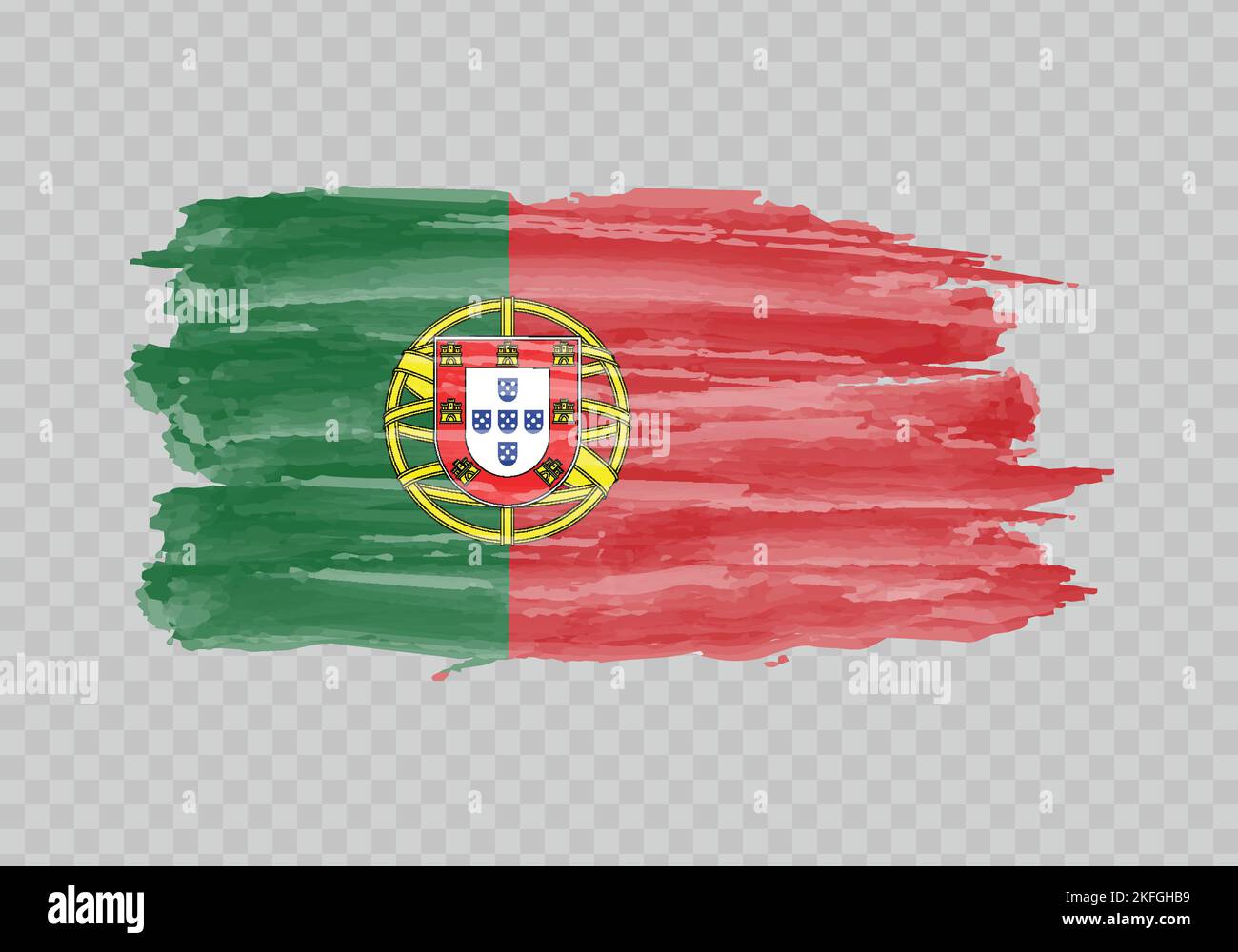 Watercolor painting flag of Portugal. Hand drawing brush stroke Stock