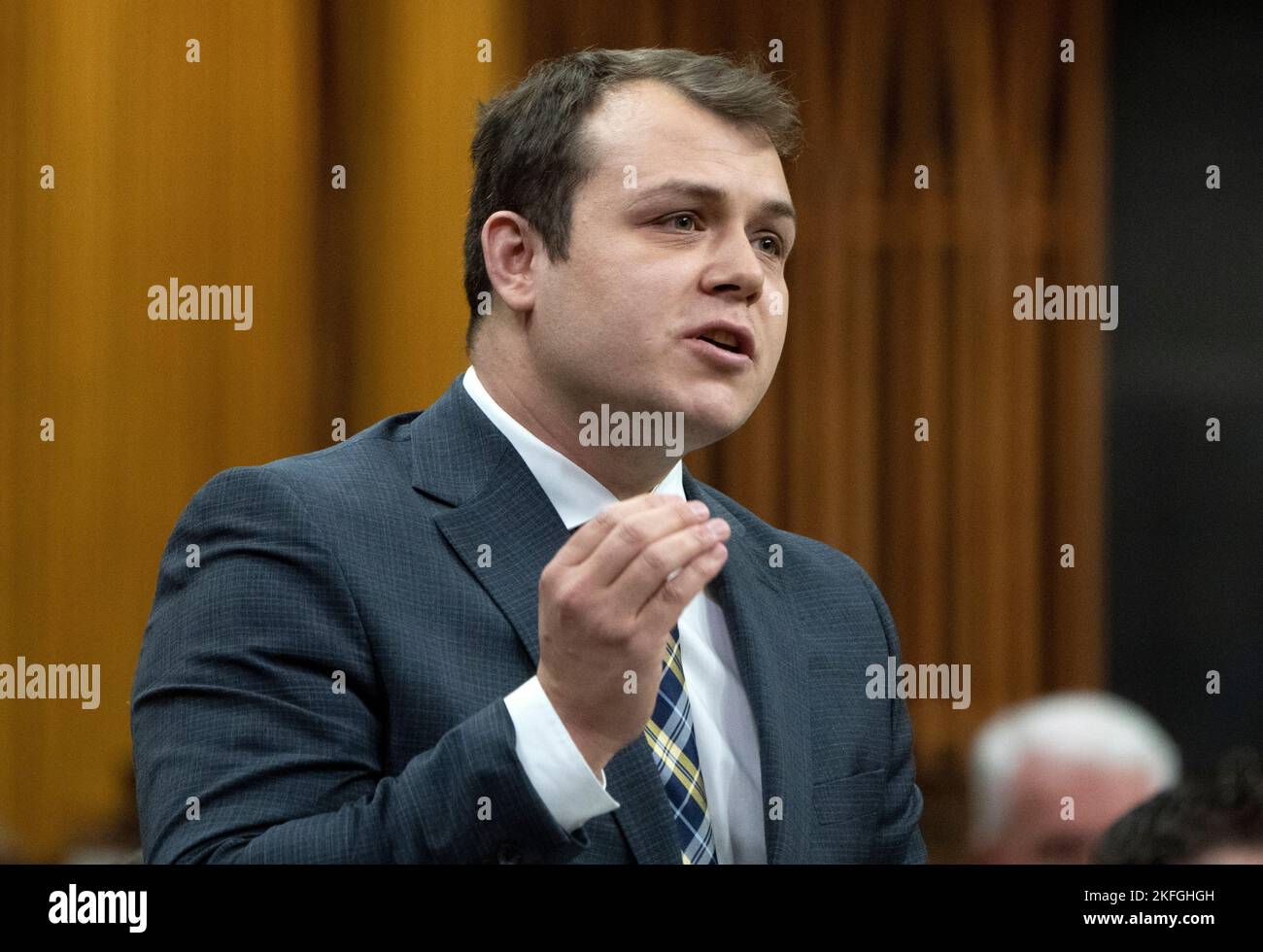 Dane Lloyd, Conservative MP for Sturgeon RiverParkland, rises during