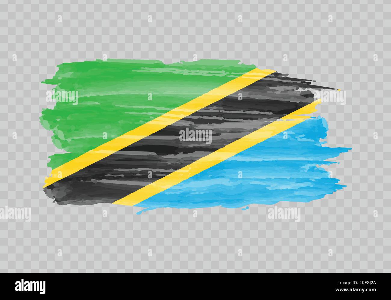 Watercolor painting flag of Tanzania. Hand drawing brush stroke Stock ...