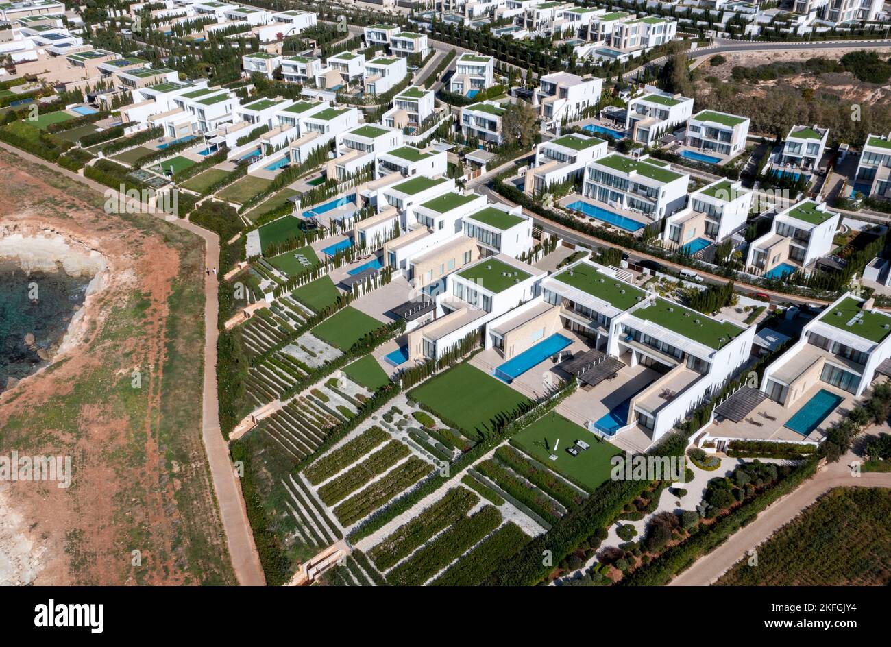 Aerial view of luxury villas by the sea at Cap St. Beach Club