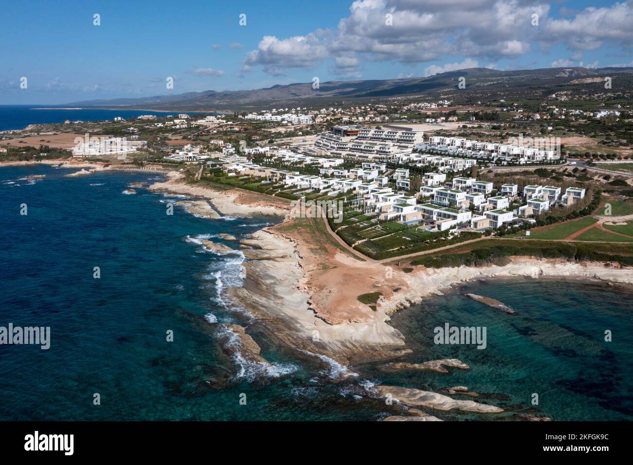 Aerial view of luxury villas by the sea at Cap St. Beach Club