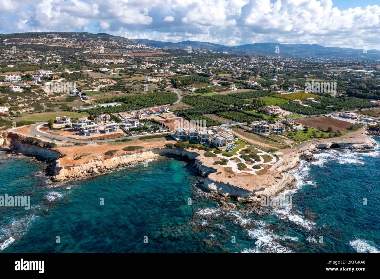 Luxury sea front property, Sea Caves, Peyia, Paphos, Cyprus Stock Photo
