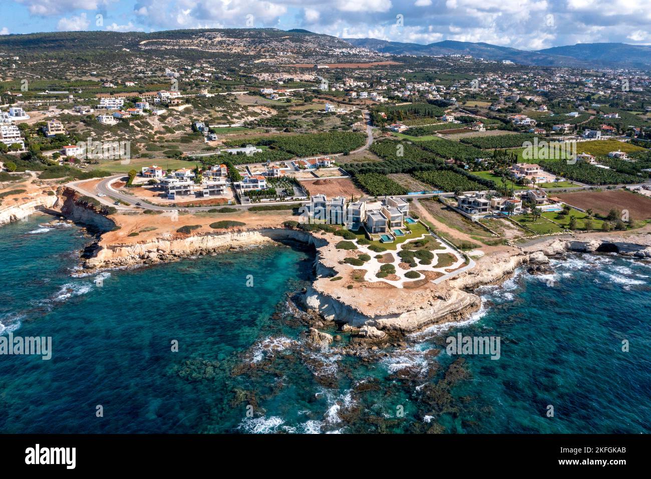 Luxury sea front property, Sea Caves, Peyia, Paphos, Cyprus Stock Photo