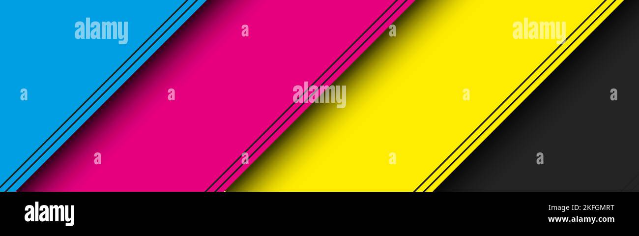 Modern material header with overlapped layers with cmyk colors. Banner for your business. Vector abstract widescreen Stock Vector