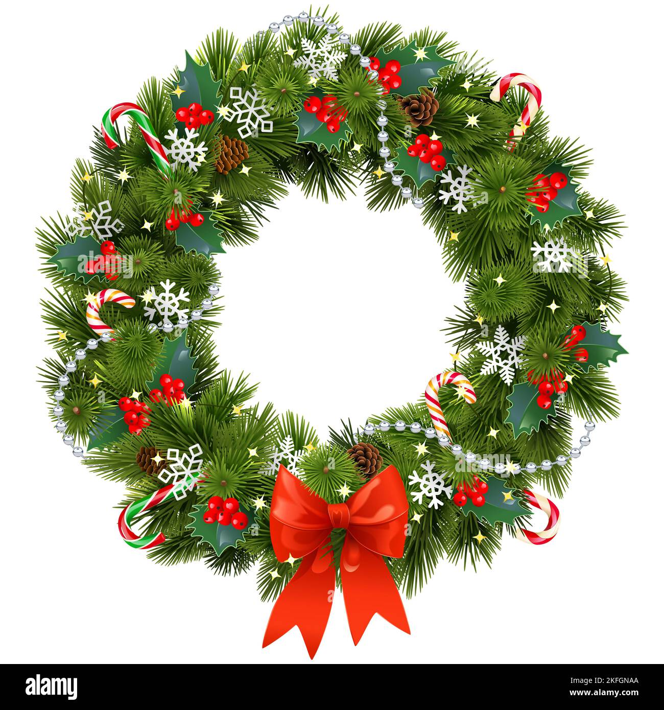 Vector Christmas Pine Fluffy Wreath with Red Berry isolated on white ...