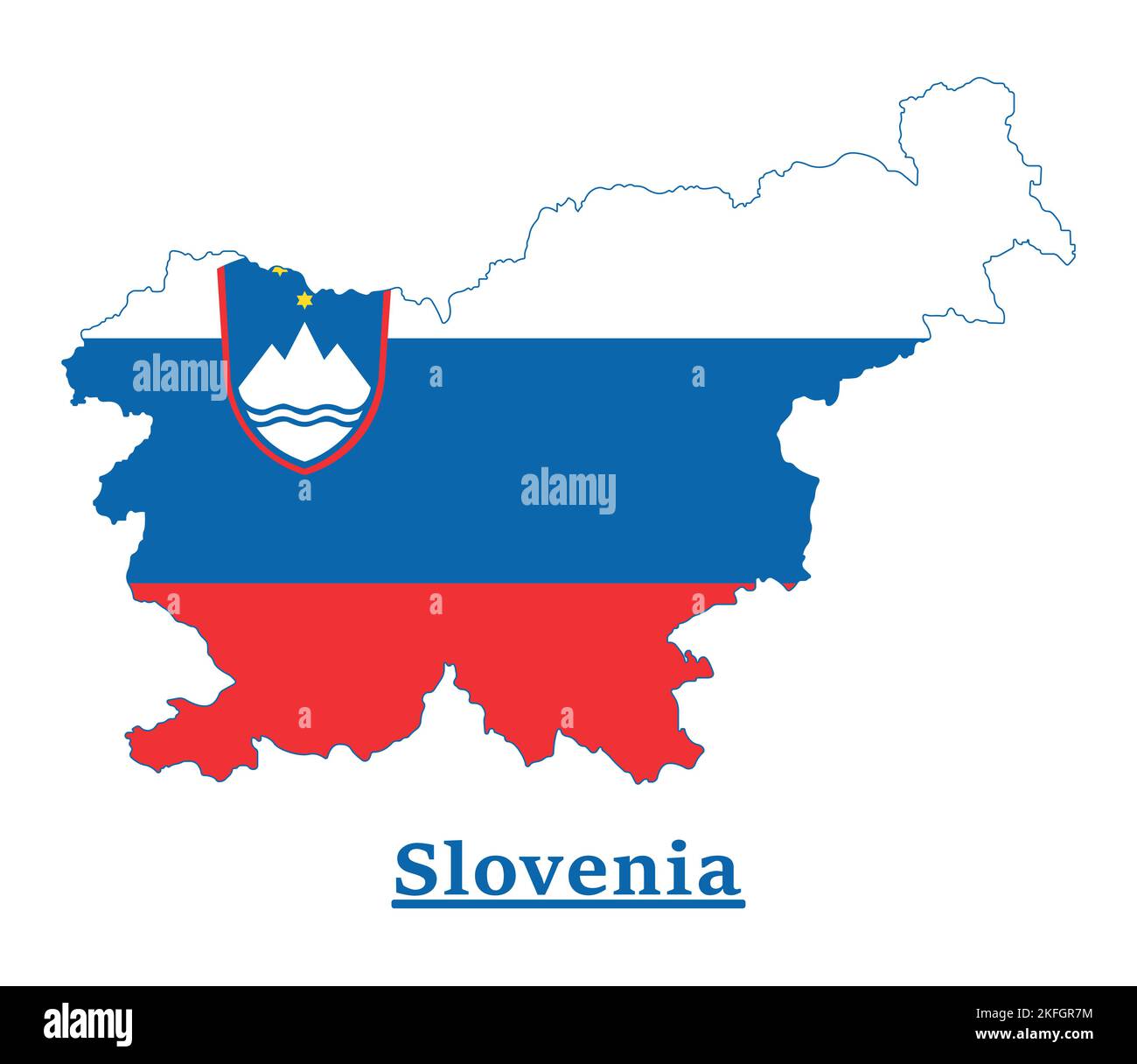 A digital illustration of a Slovenia country map with a flag on a white ...