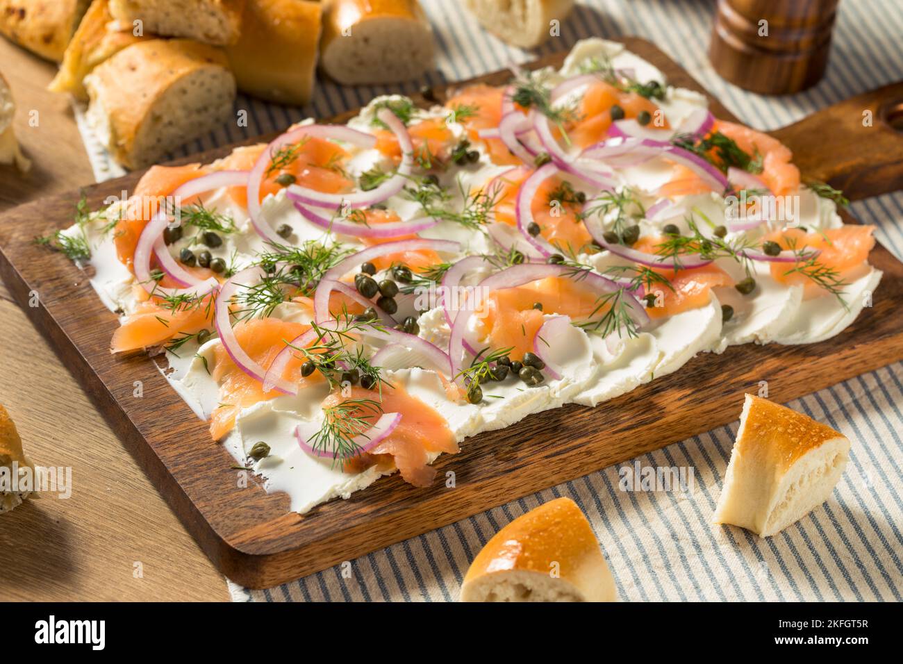 Homemade Cream Cheese Lox Bagel Board for Breakfast with Salmon Stock