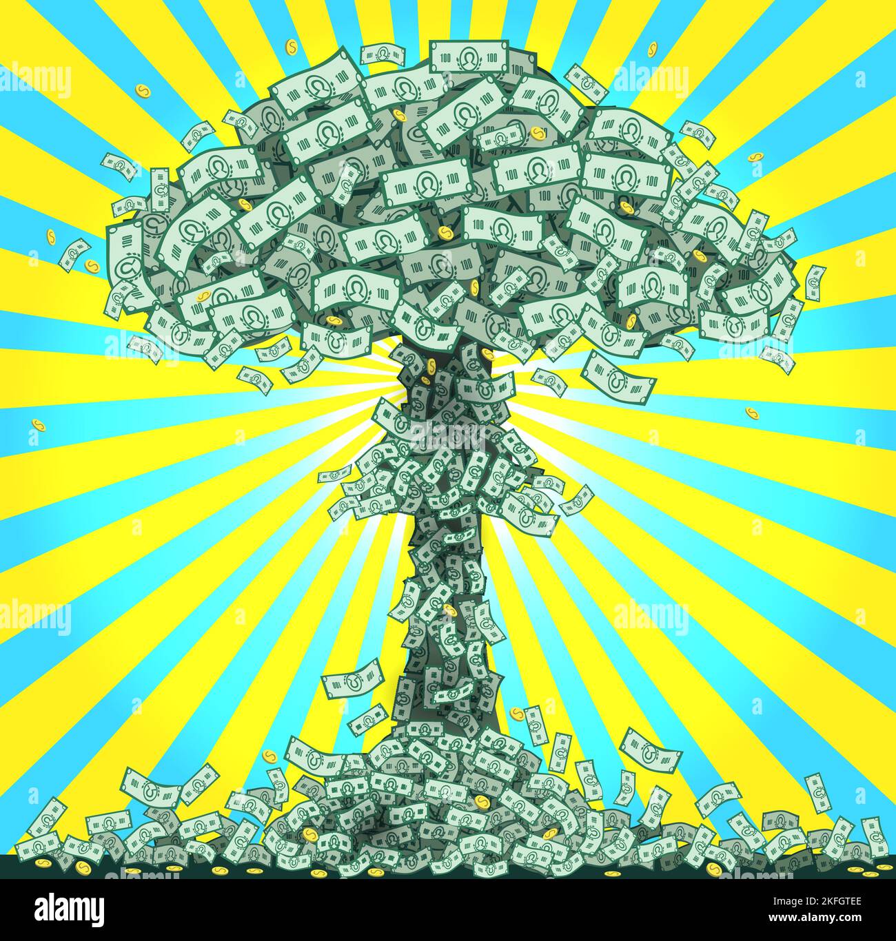 Clipart nuclear explosion from green dollar bills Stock Vector