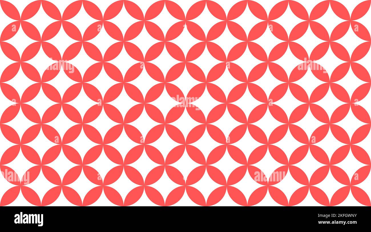 Red on white overlapping circles seamless texture. Classic ovals and circles vector geometric fashion pattern. Stock Vector