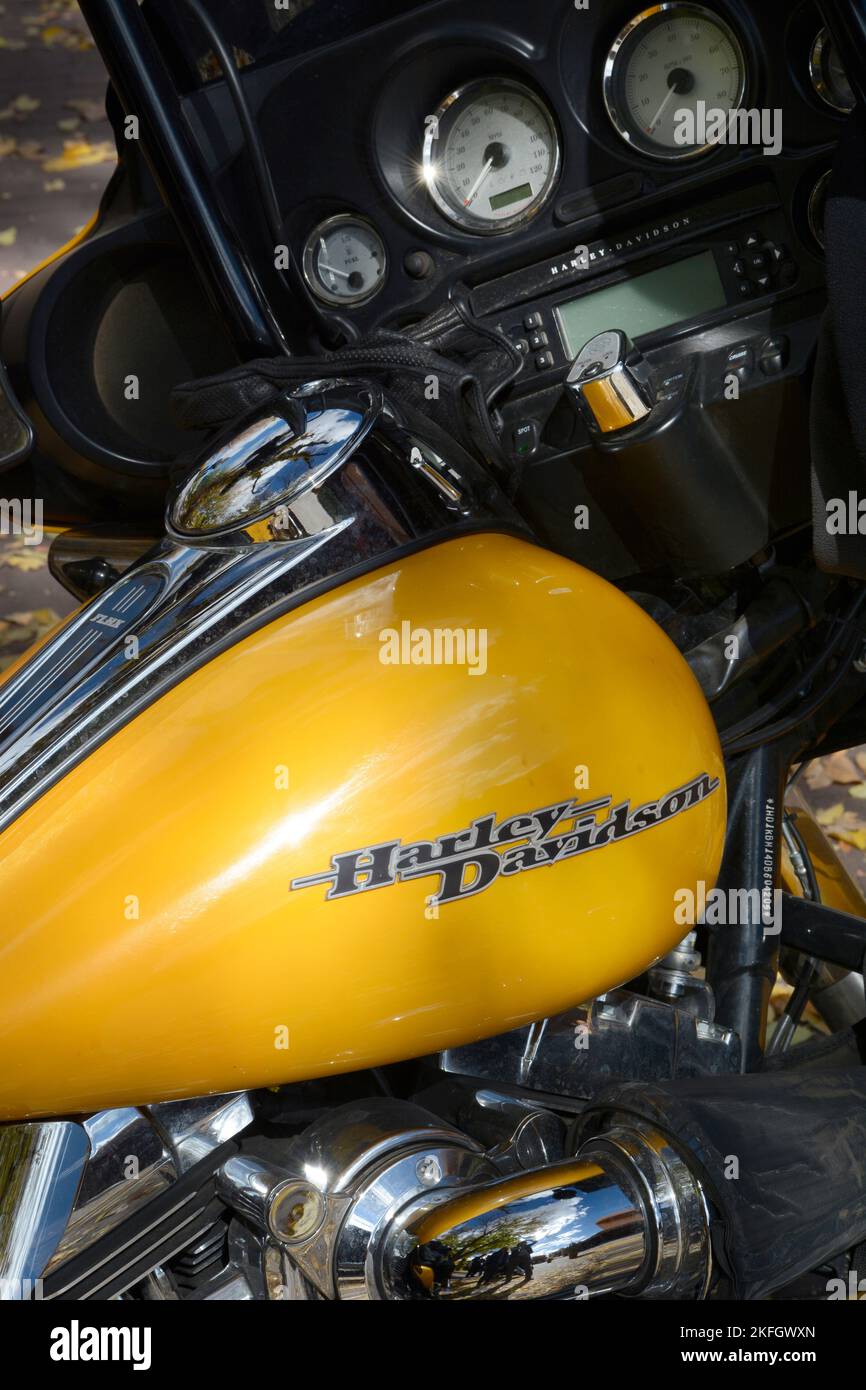 A HarleyDavidson motorcycle parked in Santa Fe, New Mexico Stock Photo