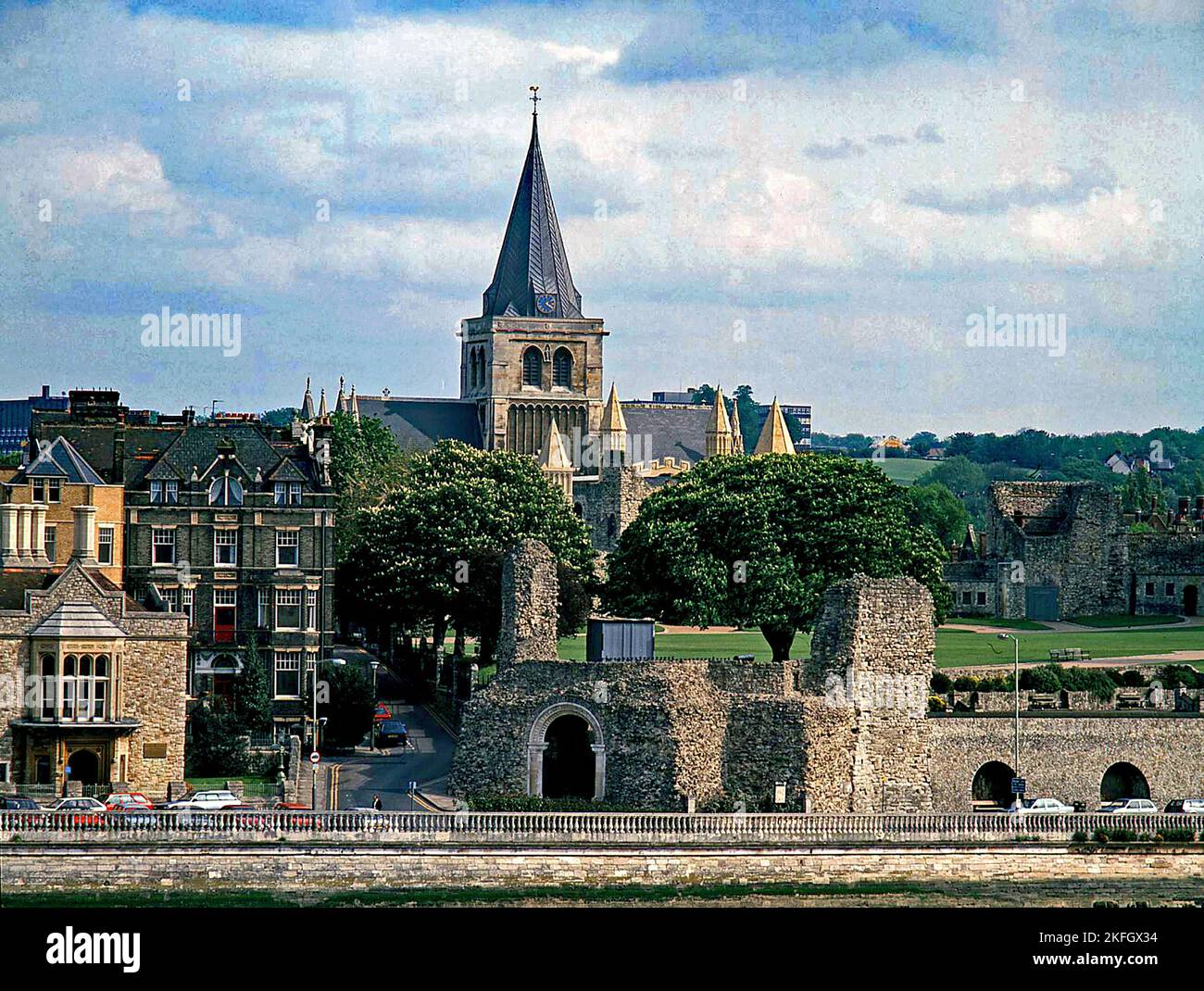 Rochester Cathedral and the Castle walls, Kent. Stock Photo