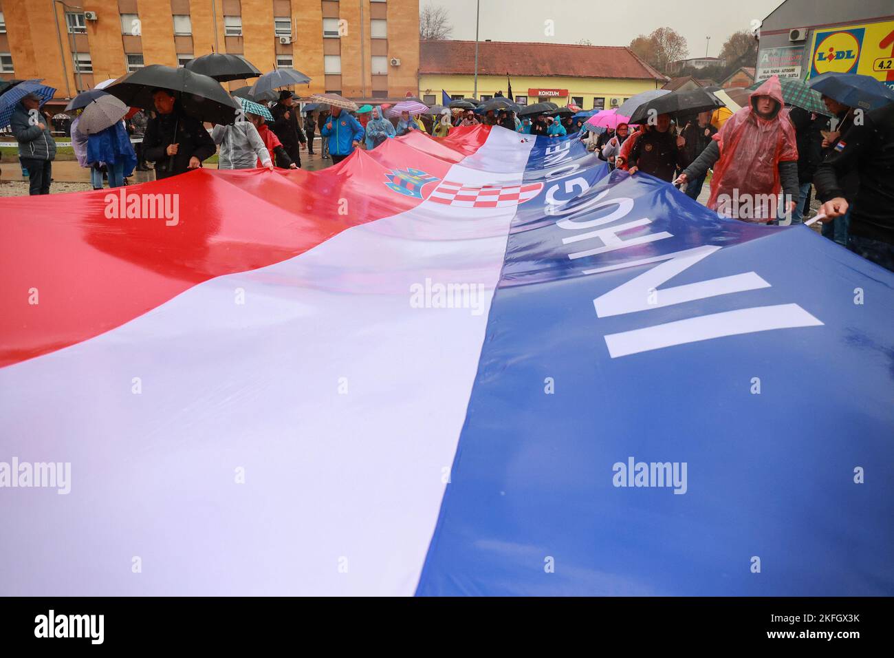 Participants of the Remembrance Day program in Vukovar, Croatia on Nov. 18, 2022. Today marks the 31st anniversary of the Day of Remembrance of the Victims of Vukovar and Skabrnja in Croatia. The Battle of Vukovar was the largest battle in the Homeland War, which lasted from 1991 to 1995. It was an 87-day siege of the Croatian city of Vukovar by the Yugoslav People's Army, with the help of Serb paramilitary forces from August to November 1991 during the Homeland War. The battle ended with the destruction of Vukovar and numerous murders and persecution of the Croatian population. Photo: Davor J Stock Photo