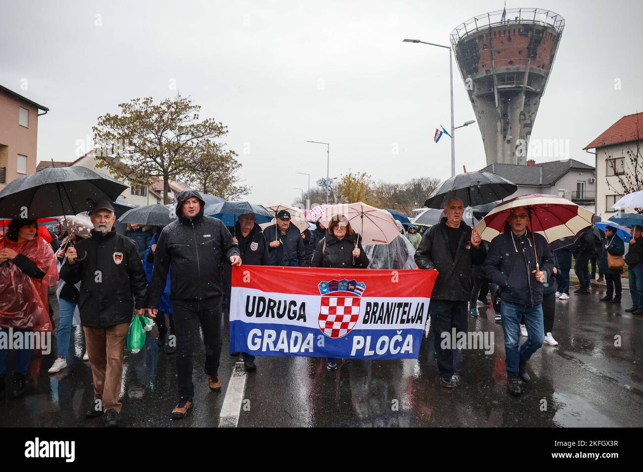 Participants of the Remembrance Day program in Vukovar, Croatia on Nov. 18, 2022. Today marks the 31st anniversary of the Day of Remembrance of the Victims of Vukovar and Skabrnja in Croatia. The Battle of Vukovar was the largest battle in the Homeland War, which lasted from 1991 to 1995. It was an 87-day siege of the Croatian city of Vukovar by the Yugoslav People's Army, with the help of Serb paramilitary forces from August to November 1991 during the Homeland War. The battle ended with the destruction of Vukovar and numerous murders and persecution of the Croatian population. Photo: Davor J Stock Photo