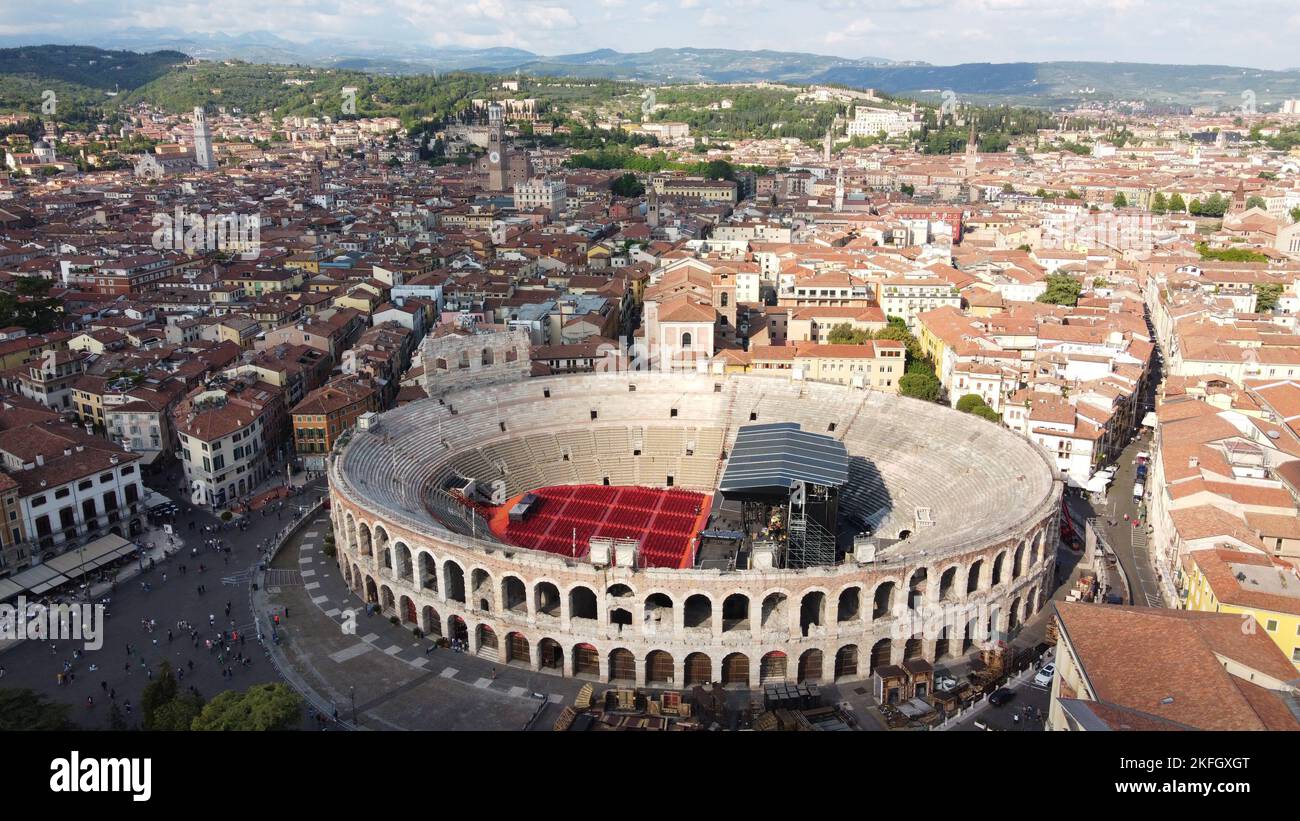 The aerial view of Verona Arena and the cityscape on a sunny day Stock ...