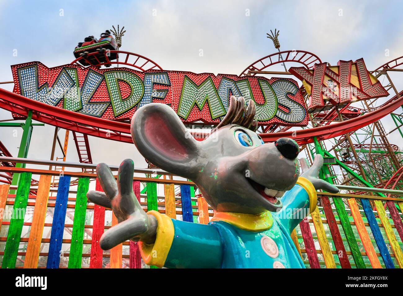 German made rollercoaster "Wilde Maus XXL" (wild mouse) at a fair, view