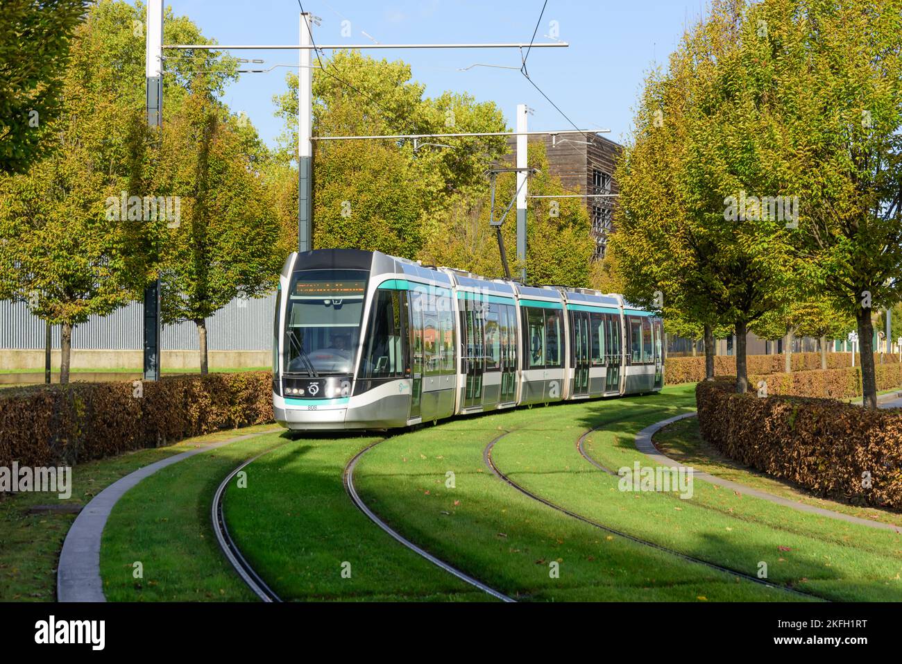 Paris, Straßenbahn T8, Pablo Neruda // Paris, Tramway Line T8, Pablo Neruda Stock Photo