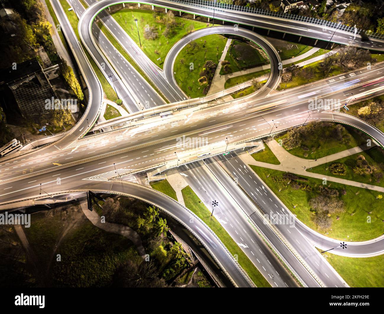 Motorway Intersection View Aerial view Expressway motorway highway circus intersection at Night ...