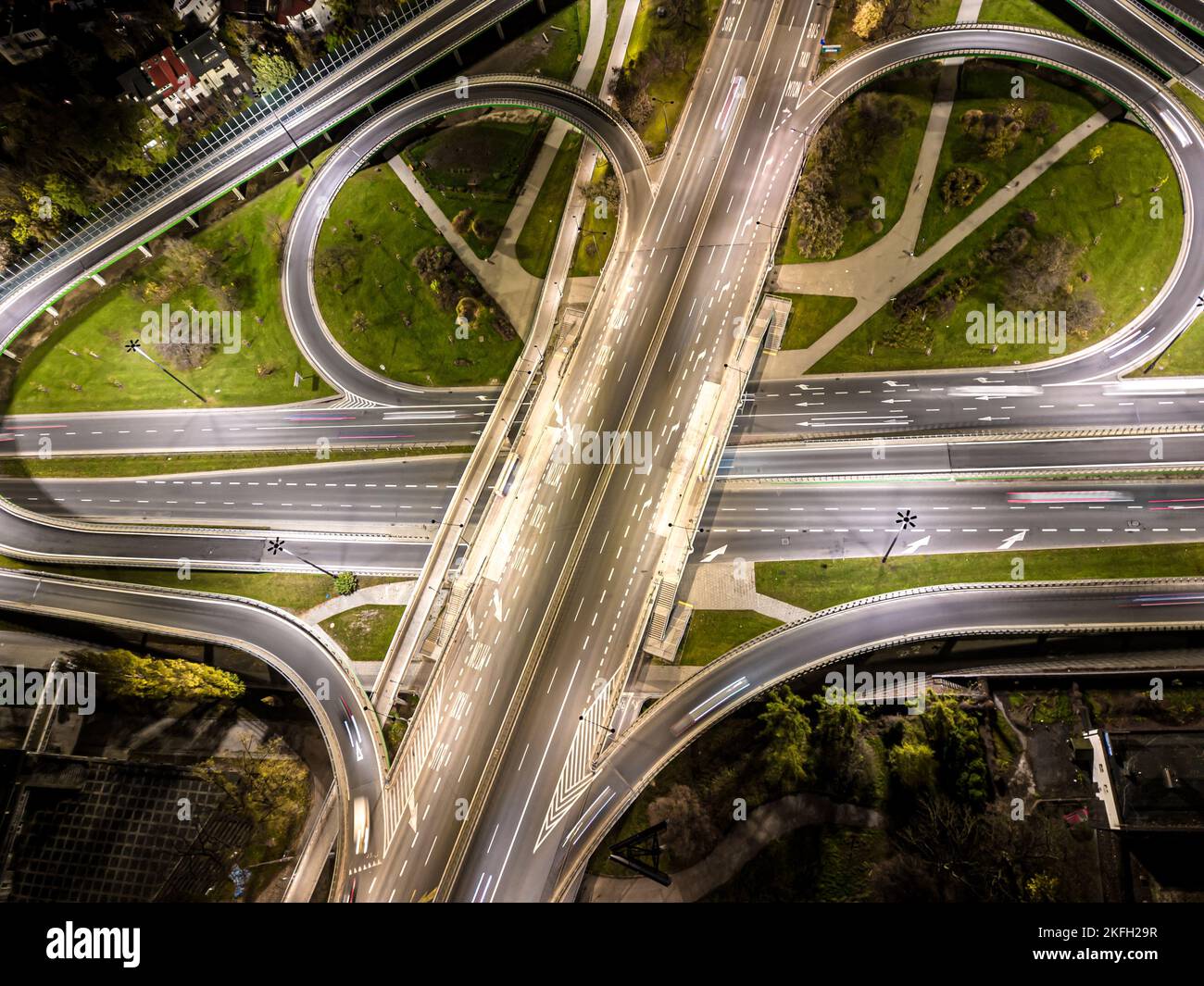 Motorway Intersection View Aerial view Expressway motorway highway circus intersection at Night ...